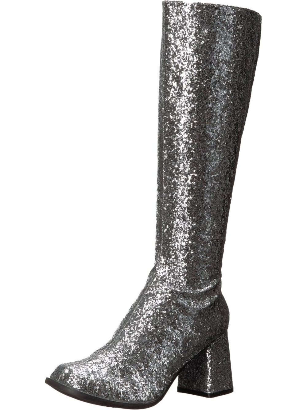 🆕Women's Silver Glitter Gogo Boots 60s 70s Disco Block Heel Shoes